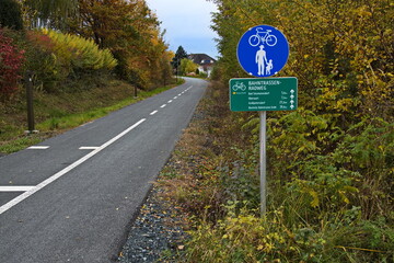 Cycle and pedestrian path "Bahntrassen-Radweg" at Oberschützen, Oberwart district, Burgenland, Austria, Europe, Central Europe
