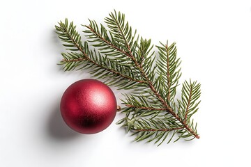 Christmas ornament and fir branch isolated on white background for holiday season