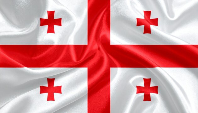 Georgian national flag with five red crosses waving on white field in high resolution.