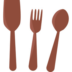 Brown Silhouette of Spoon Fork and Knife Utensils on White Background Flat Graphic Design Style