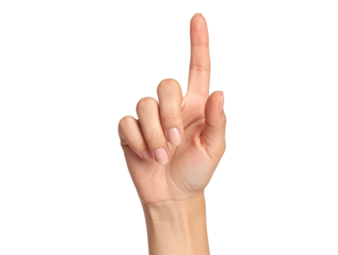  Woman’s Hand Pointing Up with Index Finger, Realistic Front View, Isolated PNG