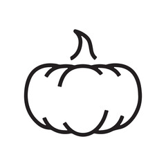 A black line art drawing of a pumpkin with a short curved stem