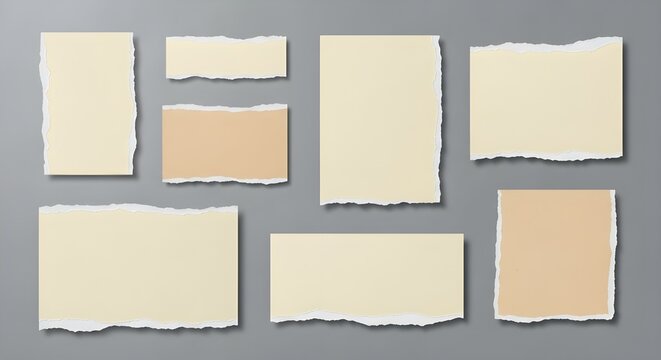 Conjunto de hojas de papel blancas rotas o rasgadas.
 Borde del libro de recortes, desgarro del cuaderno o ilustraci&oacute;n vectorial dividida de p&aacute;gina en blanco.
 Adorno realista abstracto o clip art de