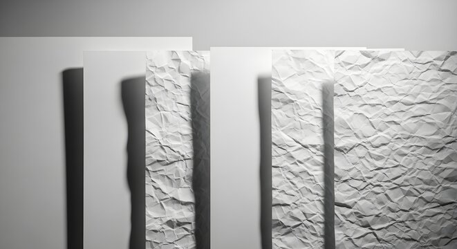 Imagen real, plantilla de p&oacute;ster arrugado de papel blanco, maqueta de hoja de papel arrugada pegada en blanco. Maqueta de p&oacute;ster blanco en la pared.
 maqueta de papel vac&iacute;a.
 .