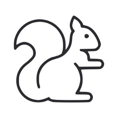 A black outline of a squirrel is centered on a white background The squirrel faces right with a large curled tail