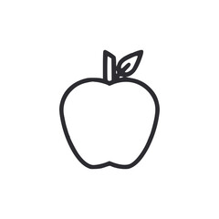 A black outline of an apple with a stem and a leaf sits centered