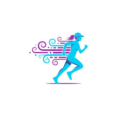 Fototapeta premium Dynamic female runner with colorful swirling motion lines illustrating speed and energy in a stylized design