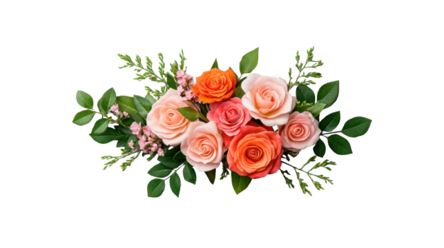Elegant Roses with Foliage on Transparent Background