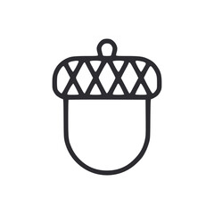 A black outlined graphic depicts an acorn The top portion has a crisscross pattern A loop is at the very top The bottom portion is smooth