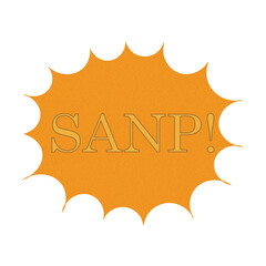 Orange starburst shape with the word sanim embossed