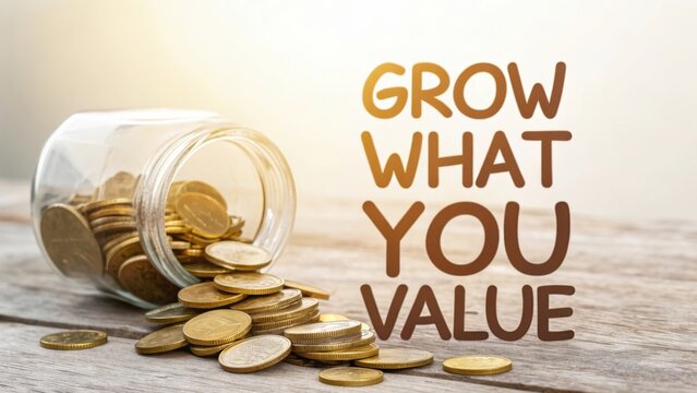 Golden Coins Spilling From a Glass Jar on a Wooden Surface