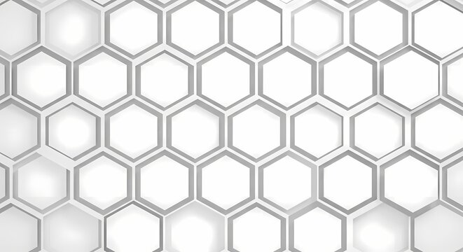 Abstract White Hexagonal Grid Overlay Background with 3D Honeycomb Geometric Pattern for Technology and Science Concepts