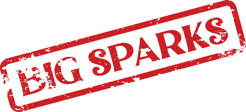 Vintage inspired red rubber stamp effect displaying the words Big Sparks with grunge texture