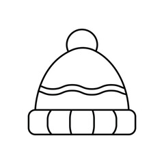 A blackoutlined winter hat with a pompom wavy stripes and a knitted brim