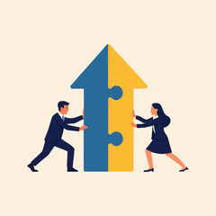 Business team collaborating to form growth arrow puzzle concept.