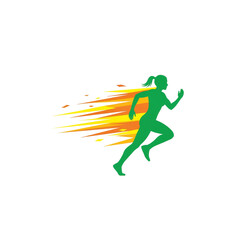 Fototapeta premium Dynamic silhouette of a running woman with a fiery trail emphasizing speed and motion in a vibrant style