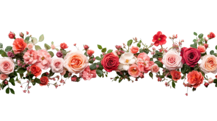 Beautiful Roses Garland on Transparent Background