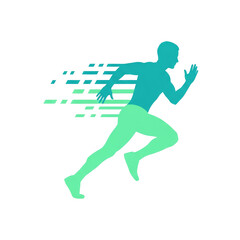 Obraz premium Silhouette of a Running Person with Digital Effects Depicting Speed and Movement Dynamics