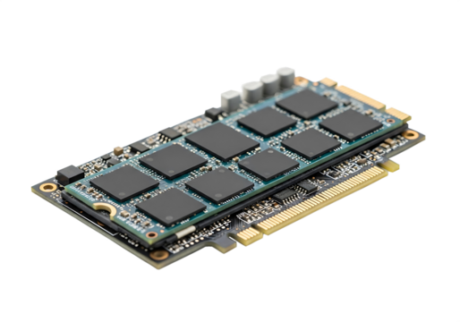 Computer memory module with chips on green circuit board