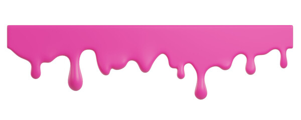 Pink ice cream melt with glossy drips and smooth texture for dessert designs or summer graphics. Liquid flows down in curved streams for advertisements on Transparent background. 3d render
