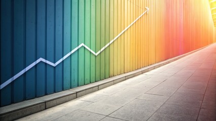A colorful wall with a rising graph line, symbolizing growth and progress in a modern urban environment.