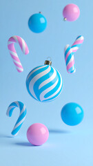 Groovy Retro Repeat, Christmas: Funky Christmas ornaments candy canes swirl cheerfully creating psychedelic wallpaper pattern that evokes sense of festive joy