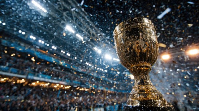Golden Trophy Cup at Stadium Celebration - Powered by Adobe