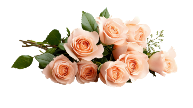 Elegant bouquet of peach roses on transparent background