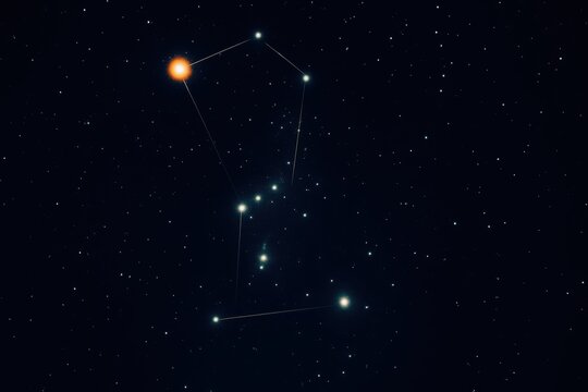 Orion Constellation with Star Lines &ndash; Night Sky Astronomy Background