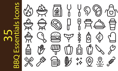 Obraz premium 35 BBQ Essentials Line Icons Set
