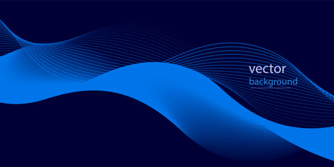 Flowing dark blue curve shape with soft gradient vector abstract background, relaxing and tranquil art, can illustrate health medical or sound of music.