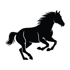 Obraz premium Silhouette of a galloping horse in black on a white background, capturing dynamic movement.