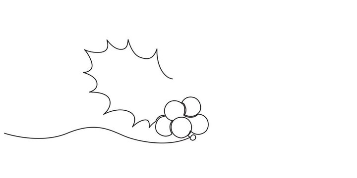 Christmas plant in continuous line drawing style. Line art of holly leaves with berry. Vector illustration. Abstract background, Christmas plant in continuous line drawing style. Line art of holly lea