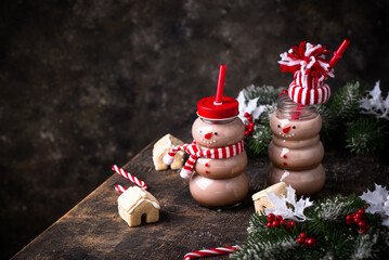 Hot chocolate or cocoa in shape of snowman