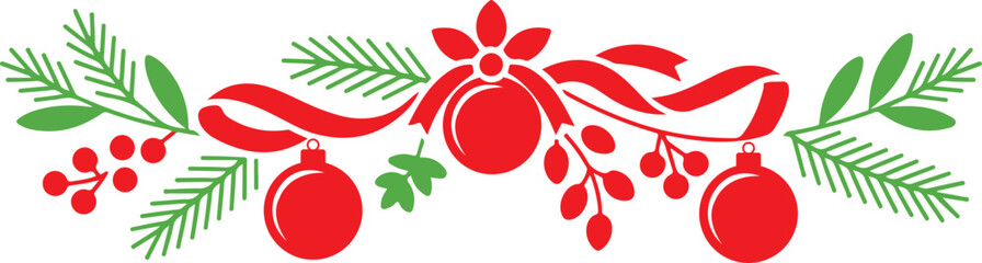 Christmas garland with festive red ribbons and green pine branches Vector