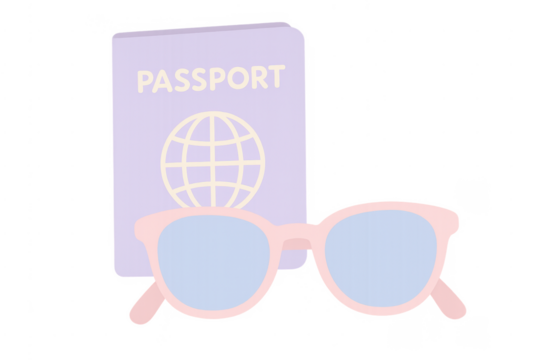 Passport and sunglasses representing international travel and vacation