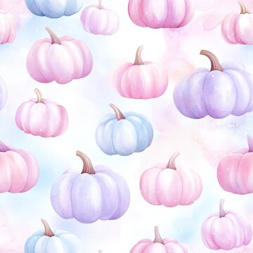 Watercolor pumpkins pattern: An enchanting, repeating pattern of pastel-colored pumpkins evokes the soft, inviting atmosphere of fall.