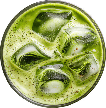 iced matcha latte top view transparent background