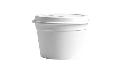 A white disposable container with a lid, isolated on a black background. Simple, minimalist design