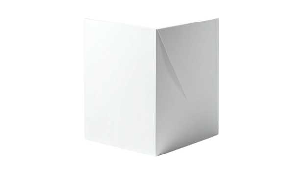 A three-dimensional rendering of a folded white paper form, presented on a black background