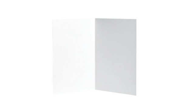 A blank, white folded paper, viewed from the front, with a black background
