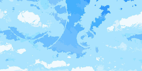 Abstract watercolor painting of a cloudy sky in shades of blue and white