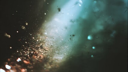 Light leak overlay effect with dust, particles and bokeh, retro film texture with noise and light flares on a black background.