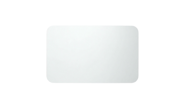 Rectangular, glossy white shape with rounded corners, against a solid black background