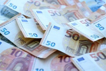 Euro money background. Euro Banknotes Design. Euro cash payment and wages. Cash background. Banknotes of European Union