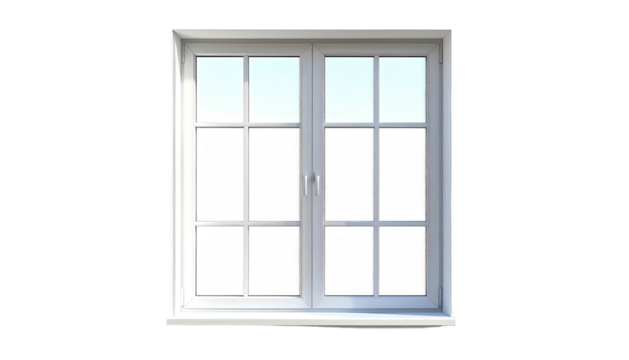 A bright white, double-paned window with multiple panes, casting sunlight
