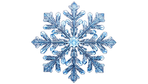 Close-up of a perfectly formed, symmetrical, and crystalline ice crystal against a dark background