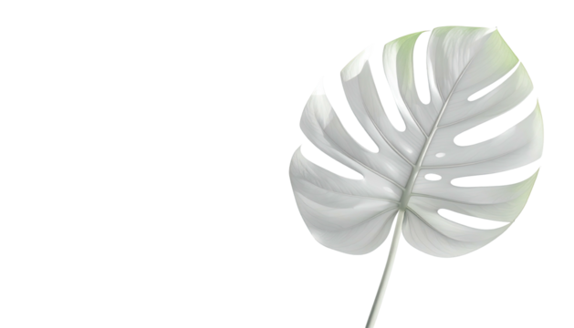 A white Monstera leaf against a black background. Simple, elegant, and minimalistic - Powered by Adobe