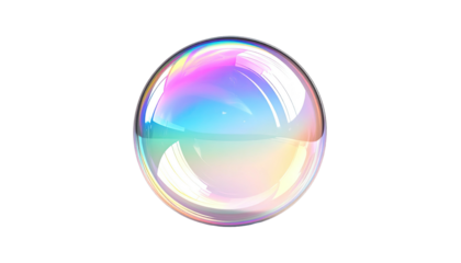 A singular, spherical iridescent bubble floats against a pure black background