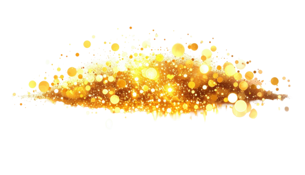 Glowing golden burst of light with sparkling bokeh effect against a black background